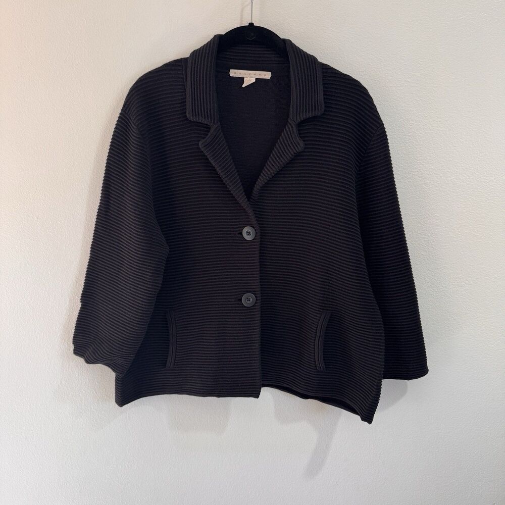 Belford Blazer Jacket Sweater XL 100% Pima Cotton Black Ribbed Knit Stretch